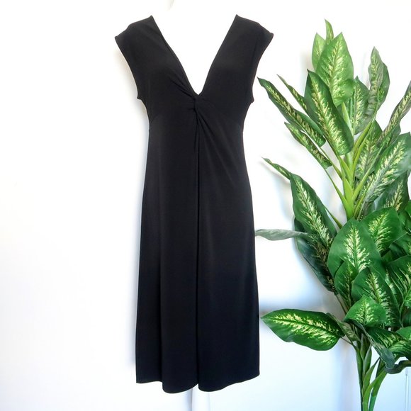 Free People Black Sleeveless V-neck Knot Front Stretch Midi Shift Dress Large L - Picture 2 of 7